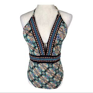 Nanette Lepore Paloma Goddess Black & Multi Color Embroidered One Piece Swimsuit